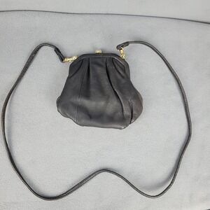 Black Leather Mini Crossbody Shoulder Bag Women Gold‎ Tone Hardware Coin Purse